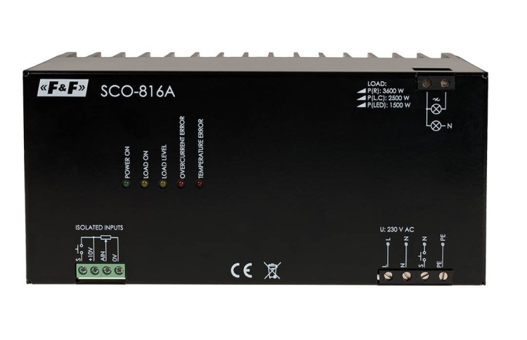 Ściemniacz do odbiorników  dużej mocy 3500W, zasilanie 230V z wejściem analogowym 1-10V SCO-816A F&F