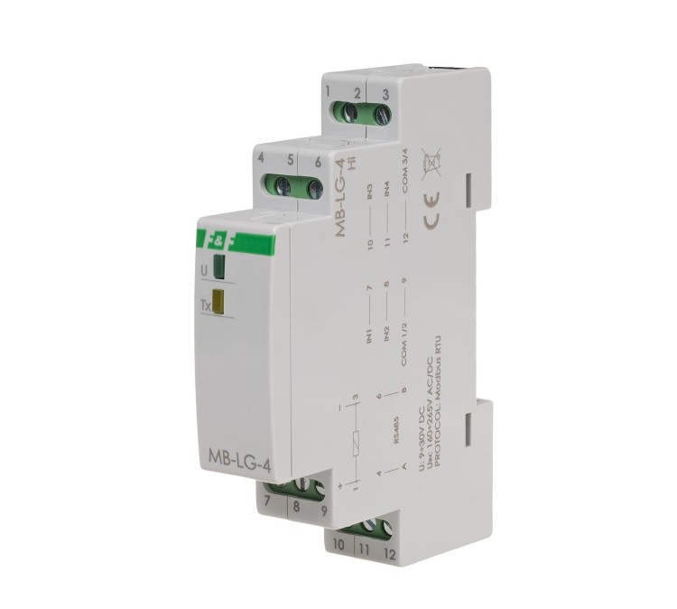 Licznik czasu pracy z wyjściem MODBUS RTU, 4-kanałowy, 1 moduł MAX-MB-LG-4HI F&F