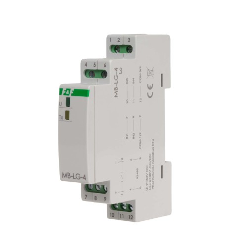 Licznik czasu pracy z wyjściem MODBUS RTU, 4-kanałowy, 1 moduł MAX-MB-LG-4LO F&F