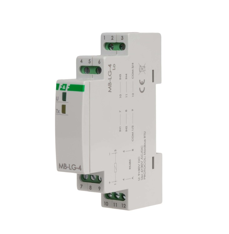 Licznik czasu pracy z wyjściem MODBUS RTU, 4-kanałowy, 1 moduł MAX-MB-LG-4LO F&F