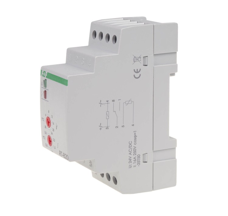 Regulator temperatury 24V montaż na szynie DIN, styk: 1NO/NC 230V AC RT-820-24V F&F