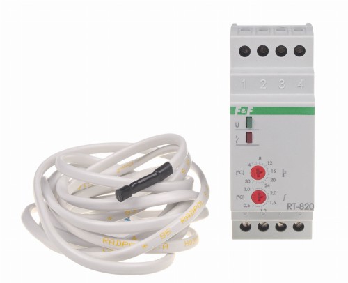Regulator temperatury 24V montaż na szynie DIN, styk: 1NO/NC 230V AC RT-820-24V F&F