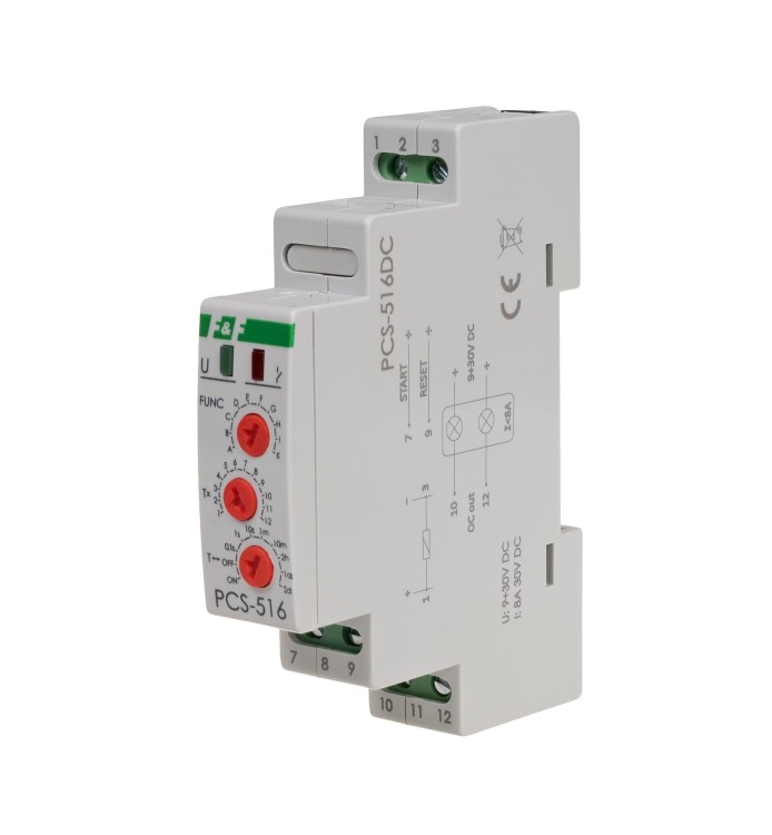 Przekaźnik czasowy 10-funkcyjny. Z wejściami START i RESET. PCS-516DC F&F