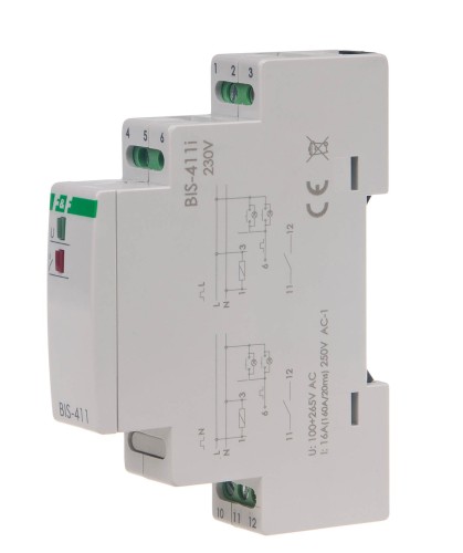 Przekaźnik bistabilny, na szynę DIN, z przekaźnikiem inrush 160A/20ms BIS-411-LED F&F