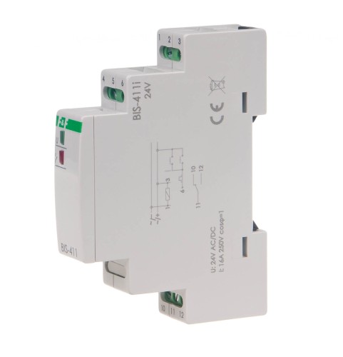 Przekaźnik bistabilny 9÷30 V AC/DC, na szynę DIN, z przekaźnikiem inrush 160A/20ms  BIS-411-LED-24V F&F