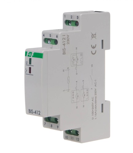 Przekaźnik bistabilny grupowy, na szynę DIN, z przekaźnikiem inrush 160A/20ms BIS-412-LED F&F