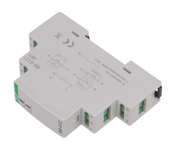 Przekaźnik bistabilny grupowy, na szynę DIN, z przekaźnikiem inrush 160A/20ms BIS-412-LED F&F