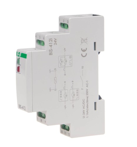 Przekaźnik bistabilny grupowy 9÷30 V AC/DC, na szynę DIN, z przekaźnikiem inrush 160A/20ms BIS-412-LED-24V F&F