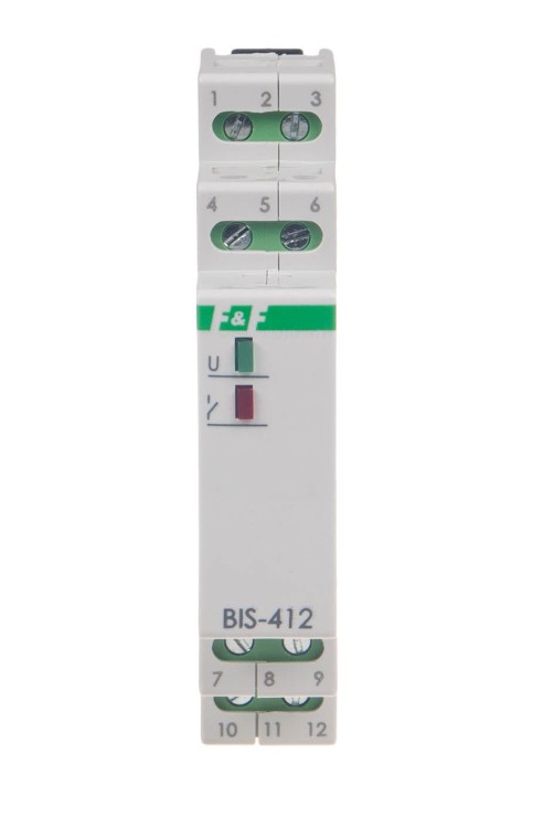 Przekaźnik bistabilny grupowy 9÷30 V AC/DC, na szynę DIN, z przekaźnikiem inrush 160A/20ms BIS-412-LED-24V F&F