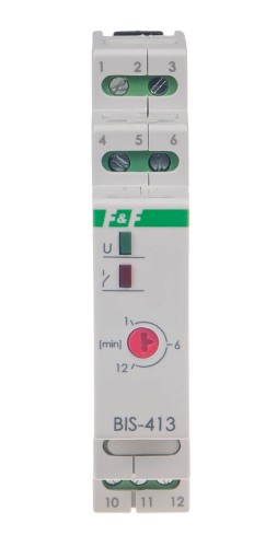Przekaźnik bistabilny z wyłącznikiem czasowym 9÷30 V AC/DC,  na szynę DIN, z przekaźnikiem inrush 160A/20ms BIS-413-LED-24V F&F