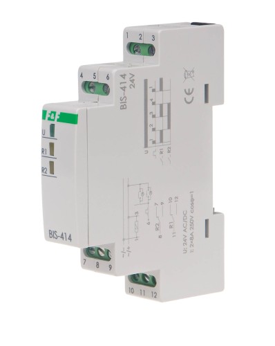 Przekaźnik bistabilny, sekwencyjny 9÷30 V AC/DC, na szynę DIN, z przekaźnikiem inrush 160A/20ms BIS-414-LED-24V F&F