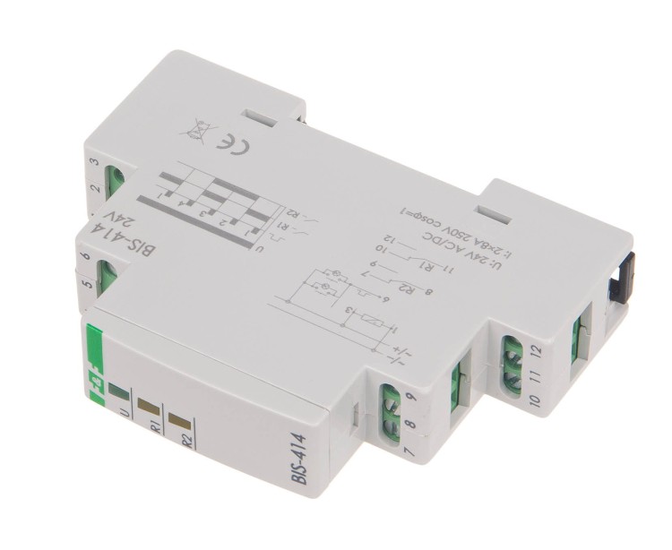 Przekaźnik bistabilny, sekwencyjny 9÷30 V AC/DC, na szynę DIN, z przekaźnikiem inrush 160A/20ms BIS-414-LED-24V F&F