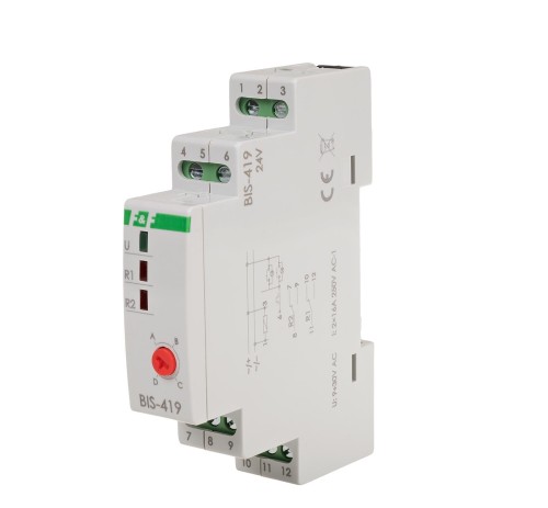 Przekaźnik bistabilny 9÷30 V AC/DC, 4 funkcyjny, DIN, dwa obwody sterowania BIS-419-24V F&F
