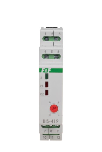 Przekaźnik bistabilny 9÷30 V AC/DC, 4 funkcyjny, DIN, dwa obwody sterowania, z przekaźnikiem inrush 160A/20ms BIS-419-LED-24V F&F