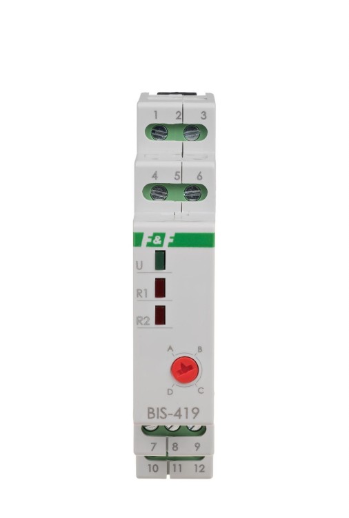 Przekaźnik bistabilny 9÷30 V AC/DC, 4 funkcyjny, DIN, dwa obwody sterowania, z przekaźnikiem inrush 160A/20ms BIS-419-LED-24V F&F