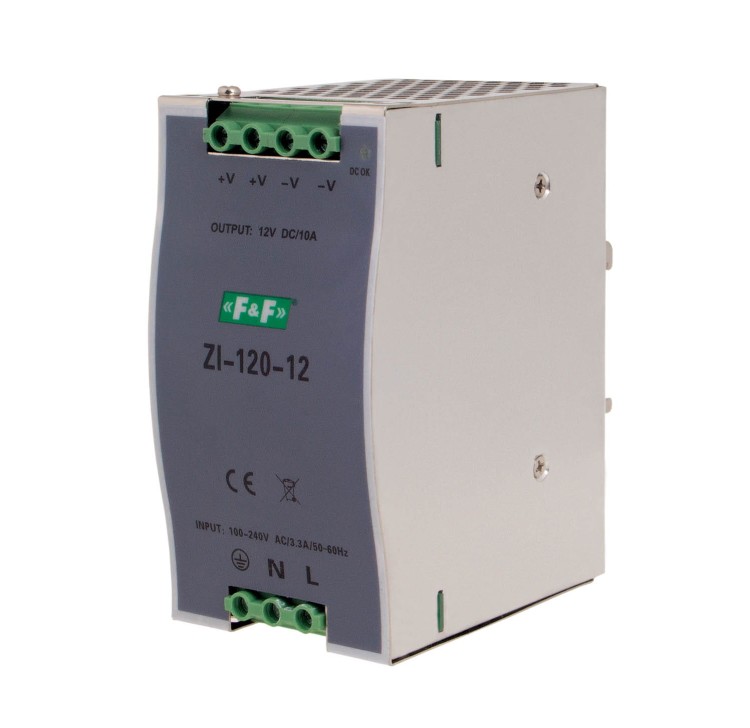 Zasilacz impulsowy przemysłowy nap. wej. 90÷264V AC/120÷370V DC, P=120W nap. Wyj. 12V DC ZI-120-12V F&F