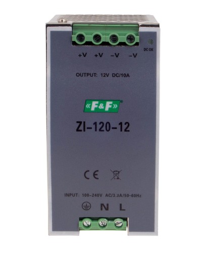 Zasilacz impulsowy przemysłowy nap. wej. 90÷264V AC/120÷370V DC, P=120W nap. Wyj. 12V DC ZI-120-12V F&F