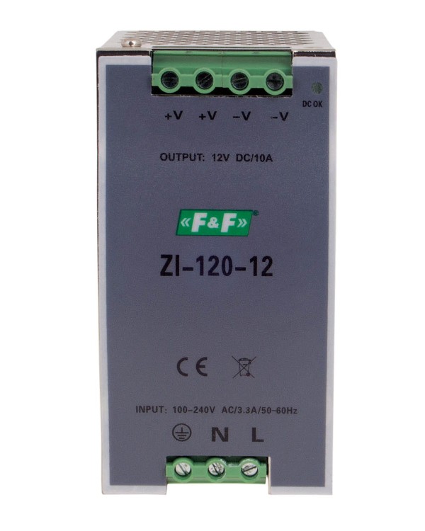 Zasilacz impulsowy przemysłowy nap. wej. 90÷264V AC/120÷370V DC, P=120W nap. Wyj. 12V DC ZI-120-12V F&F