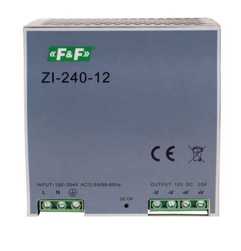 Zasilacz impulsowy przemysłowy nap. wej. 90÷264V AC/120÷370V DC, P=240W nap. Wyj. 12V DC ZI-240-12V F&F