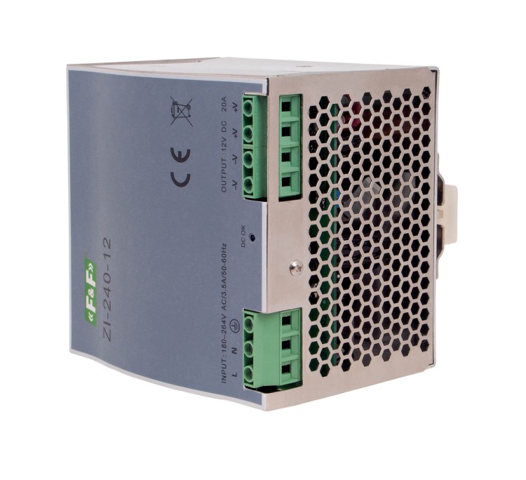 Zasilacz impulsowy przemysłowy nap. wej. 90÷264V AC/120÷370V DC, P=240W nap. Wyj. 12V DC ZI-240-12V F&F