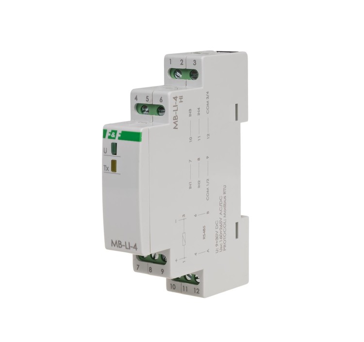 Licznik impulsów z wyjściem MODBUS RTU, 4-kanałowy, 1 moduł MAX-MB-LI-4LO F&F