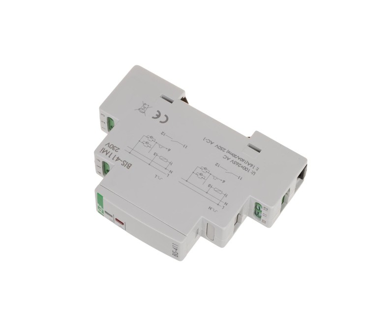 Przekaźnik bistabilny z pamięcią, montaż na szynie DIN, 230V, z przekaźnikiem inrush 160A/20ms BIS-411M-LED F&F