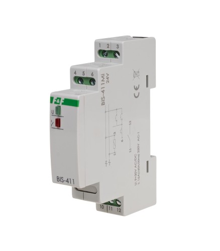 Przekaźnik bistabilny z pamięcią 9÷30 V AC/DC, montaż na szynie DIN, z przekaźnikiem inrush 160A/20ms BIS-411M-LED-24V F&F