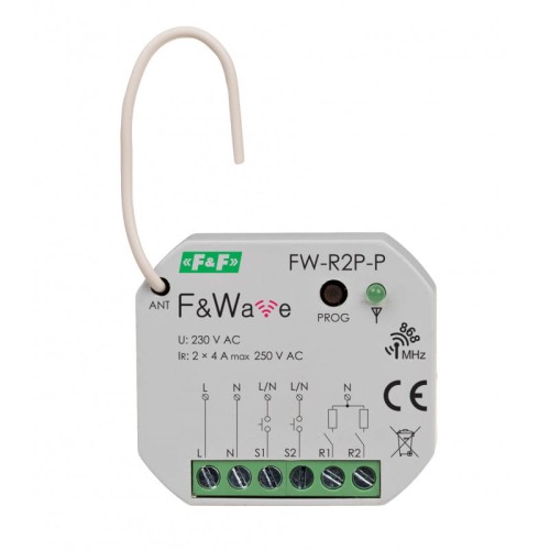 Radiowy podwójny przekaźnik bistabilny do puszki montażowej Ø60  85÷265V AC/DC, multifunkcyjny, do montażu podtynkowego FW-R2P-P F&F
