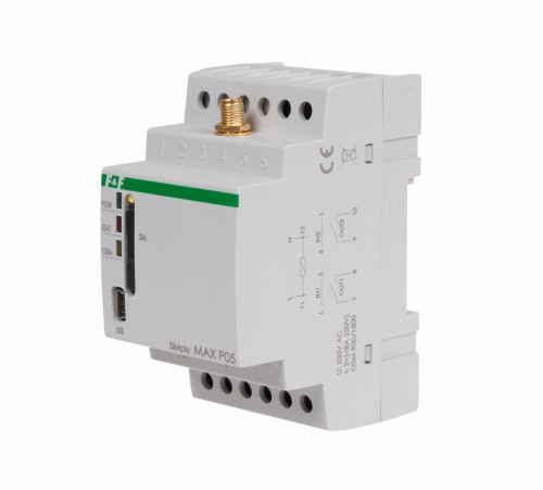 Przekaźnik zdalnego sterowania GSM - licznik impulsów i czasu pracy / załącz-wyłącz / funkcja alarm, 230V, 1xNO SimplyMAX-P05 F&F