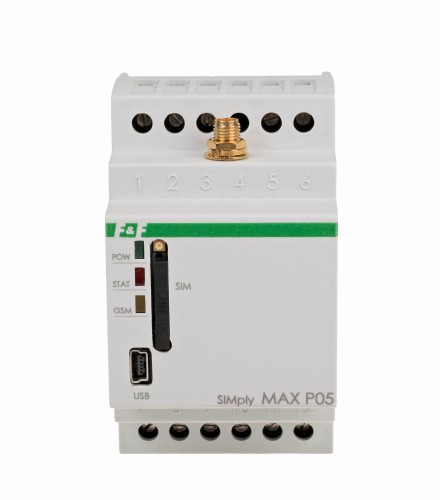 Przekaźnik zdalnego sterowania GSM - licznik impulsów i czasu pracy / załącz-wyłącz / funkcja alarm, 230V, 1xNO SimplyMAX-P05 F&F