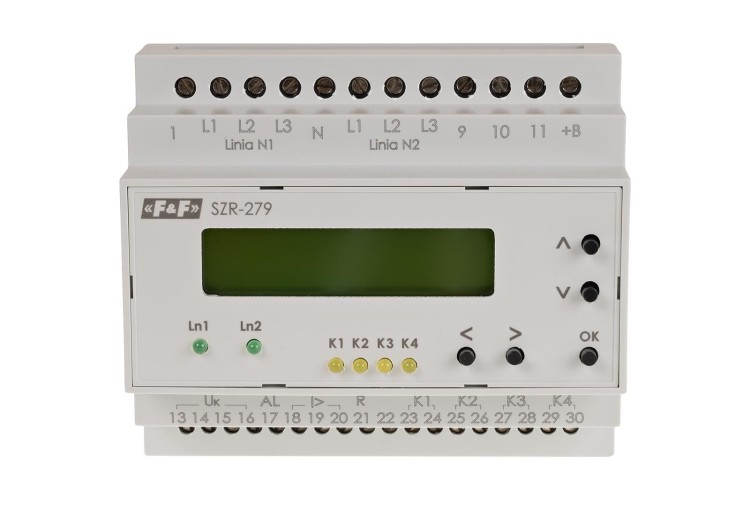 Sterownik załączania rezerwy, sieć 3 i 4-przewodowa, 24÷230V AC, trzyliniowy SZR-279 F&F