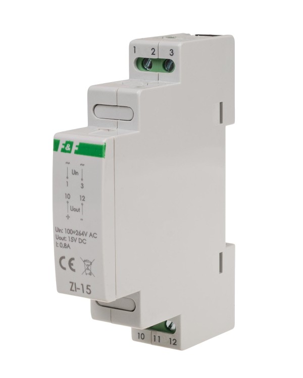 Zasilacz impulsowy 12W, 15V DC, nap. zas. 100÷230V, do montażu na szynie DIN ZI-15 F&F