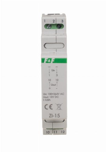 Zasilacz impulsowy 12W, 15V DC, nap. zas. 100÷230V, do montażu na szynie DIN ZI-15 F&F