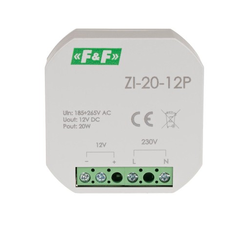 Zasilacz impulsowy do puszki, 12V, 20W ZI-20-12P F&F