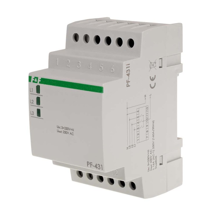 Automatyczny przełącznik faz z fazą priorytetową, przekaźnik inrush (160A/20ms) PF-431i F&F