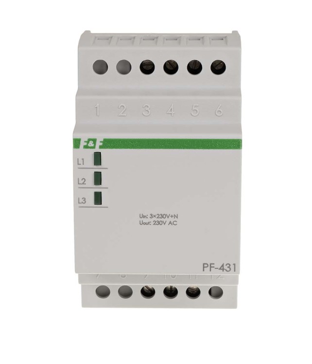 Automatyczny przełącznik faz z fazą priorytetową, przekaźnik inrush (160A/20ms) PF-431i F&F