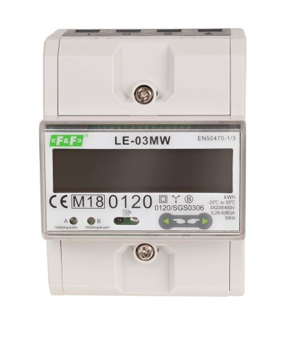 Dwutaryfowy licznik energii elektrycznej, 3-fazowy, 2-kierunkowy z Modbus RTU, do pomairu bezpośredniego LE-03MW F&F