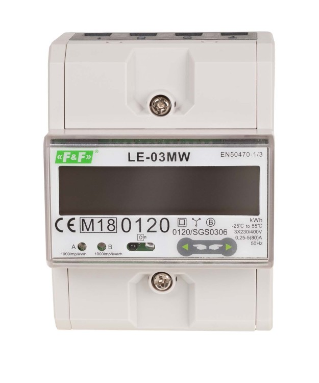 Dwutaryfowy licznik energii elektrycznej, 3-fazowy, 2-kierunkowy z Modbus RTU, do pomairu bezpośredniego LE-03MW F&F