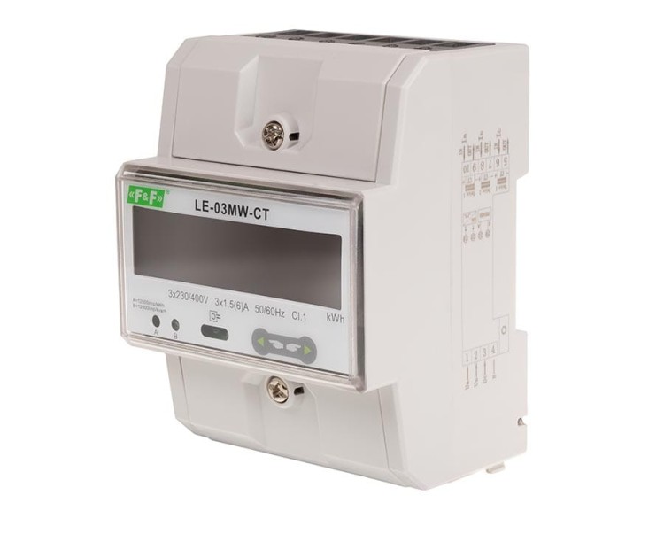 Dwutaryfowy licznik energii elektrycznej, 3-fazowy, 2-kierunkowy z Modbus RTU, do pomairu półpośredniego LE-03MW-CT F&F