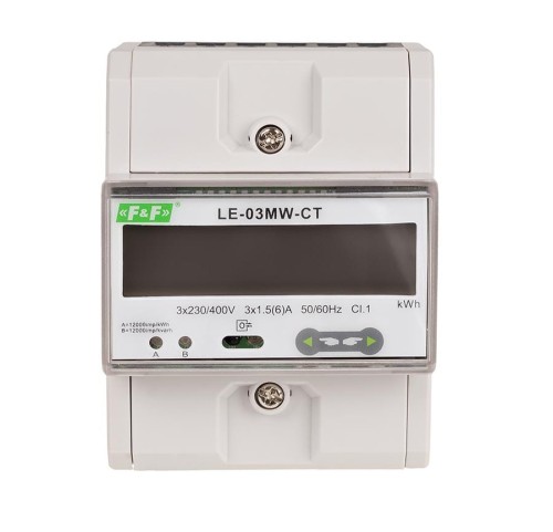 Dwutaryfowy licznik energii elektrycznej, 3-fazowy, 2-kierunkowy z Modbus RTU, do pomairu półpośredniego LE-03MW-CT F&F