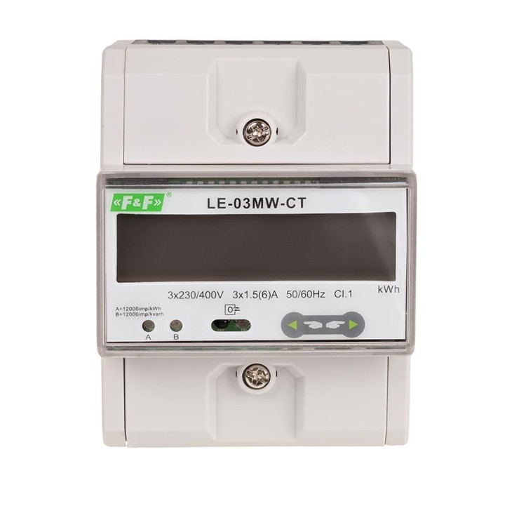 Dwutaryfowy licznik energii elektrycznej, 3-fazowy, 2-kierunkowy z Modbus RTU, do pomairu półpośredniego LE-03MW-CT F&F
