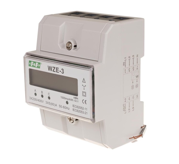 Trójfazowy licznik zużycia energii 80A,  MID WZE-3 F&F