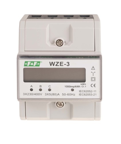 Trójfazowy licznik zużycia energii 80A,  MID WZE-3 F&F