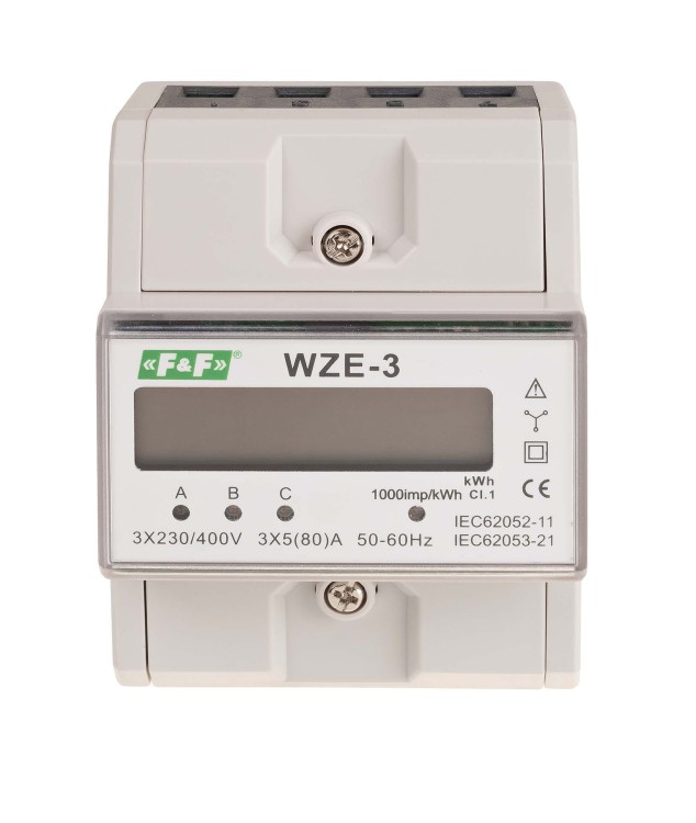 Trójfazowy licznik zużycia energii 80A,  MID WZE-3 F&F