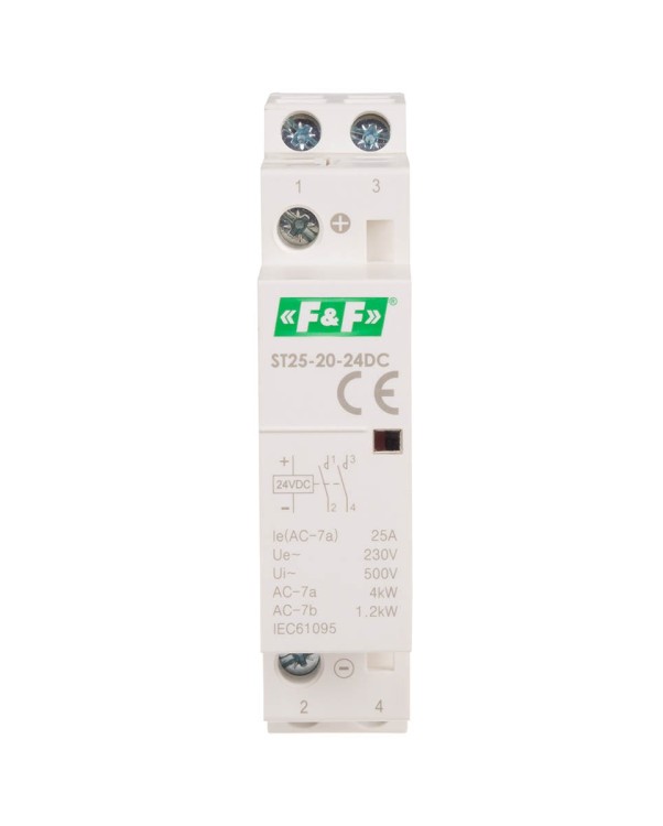 Stycznik modułowy, montaż na szynie, styki 2NC, 25A, 24V DC ST25-02-24DC F&F