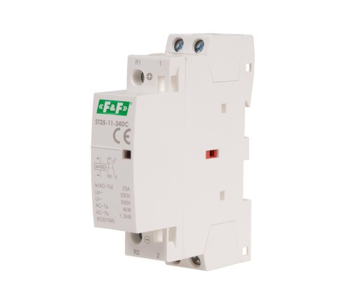 Stycznik modułowy, montaż na szynie, styki 1×NO+1×NC, 25A, 24V DC ST25-11-24DC F&F
