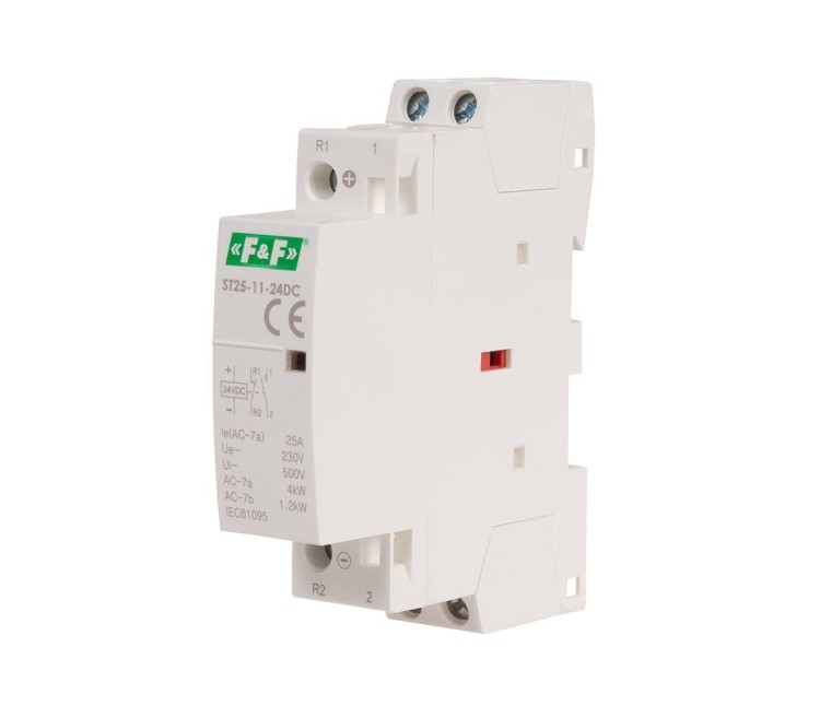 Stycznik modułowy, montaż na szynie, styki 1×NO+1×NC, 25A, 24V DC ST25-11-24DC F&F