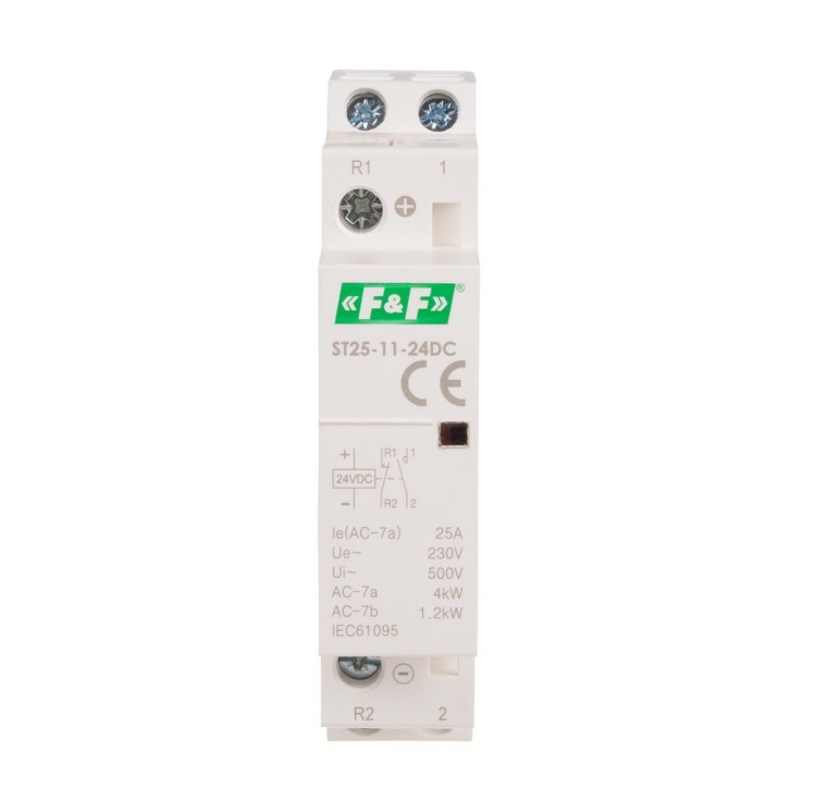 Stycznik modułowy, montaż na szynie, styki 1×NO+1×NC, 25A, 24V DC ST25-11-24DC F&F