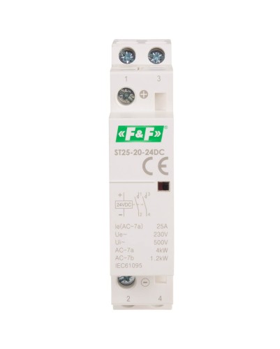 Stycznik modułowy, montaż na szynie, styki 2xNO, 25A, 24V DC ST25-20-24DC F&F