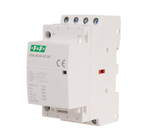 Stycznik modułowy, montaż na szynie, styki 4xNO, 25A, 24V DC ST25-40-24ACDC F&F